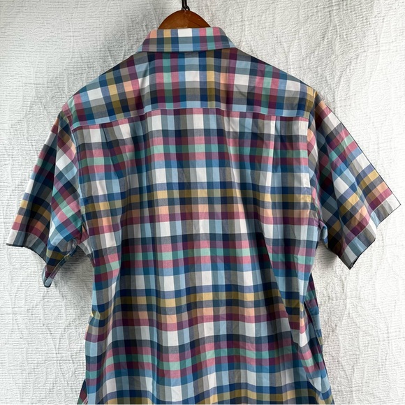 Leo Chevalier Men L Shirt Vtg Plaid Check Colorful Light Cotton No Iron Button - Picture 13 of 16